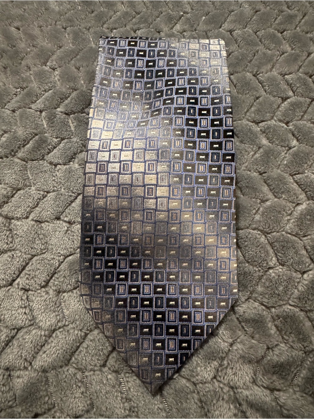 Pronto Uomo Navy and Silver Small Square Pattern of Extra Long Tie